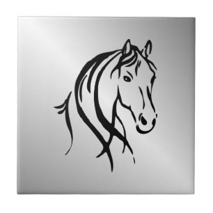 Horse Head on Silver Ceramic Tile