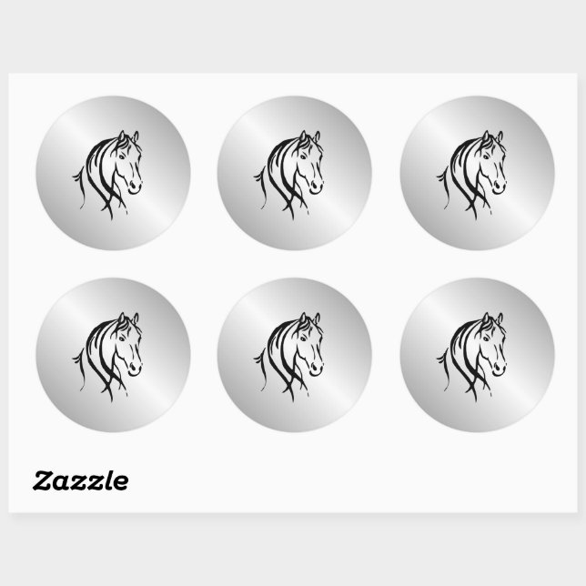 Horse Head on Silver Classic Round Sticker (Sheet)