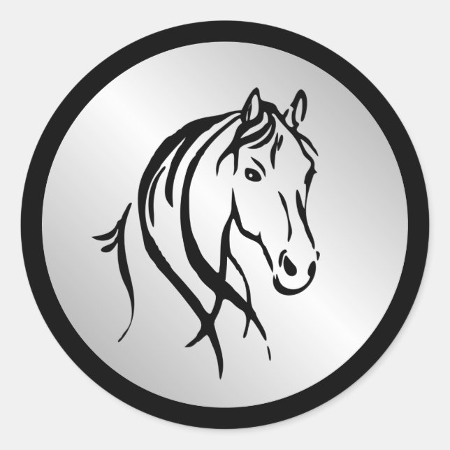 Horse Head on Silver Classic Round Sticker (Front)