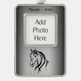 Horse Head on Silver Photo Name and Year Plated Framed Ornament