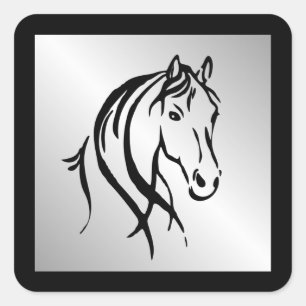 Horse Head on Silver Square Sticker