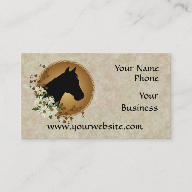 Horse Head Silhouette & Daisies Biz Cards (Front)