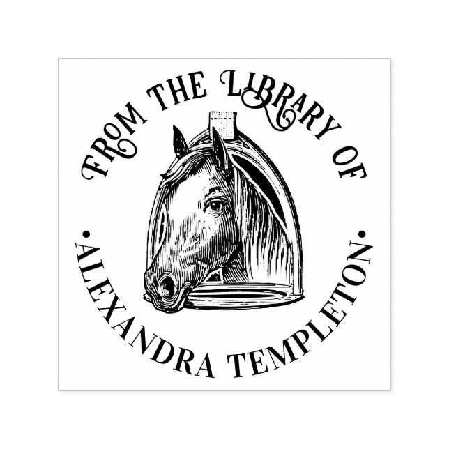 Horse Head Stirrup Library Book Name Self-inking Stamp (Design)