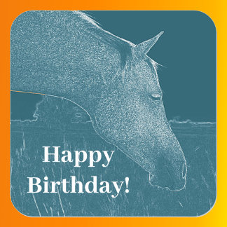 Horse Head Turquoise Happy Birthday Square Sticker