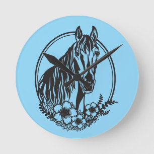 Horse head with flowers round clock