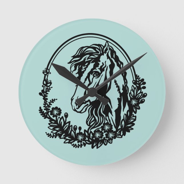 Horse head with flowers round clock (Front)