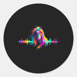 Horse Heartbeat Women Men Girls Teens Horseback Ri Classic Round Sticker