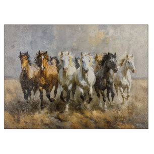Horse Herd Galloping Mustang Painting Cutting Board