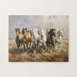 Horse Herd Galloping Mustang Painting Jigsaw Puzzle