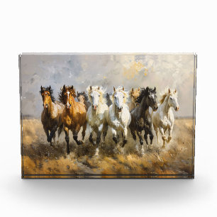 Horse Herd Galloping Mustang Painting Photo Block