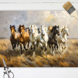 Horse Herd Galloping Painting Decoupage Tissue Paper