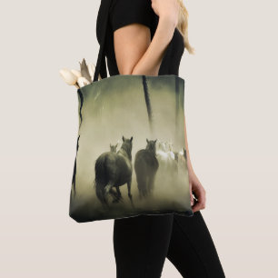 Horse Herd in the Mist Tote Bag