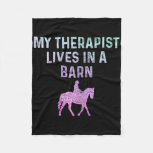 Horse Horseback Riding Funny My Therapist Lives In Fleece Blanket
