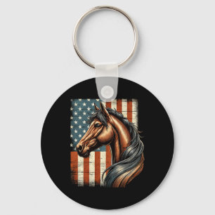 Horse Horseback Riding Western Farm American Flag  Key Ring
