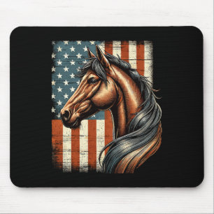 Horse Horseback Riding Western Farm American Flag  Mouse Pad