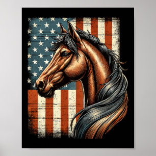 Horse Horseback Riding Western Farm American Flag Poster