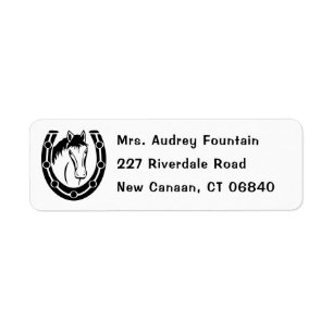 Horse, Horseshoe Equestrian Western Cowgirl Black Return Address Label