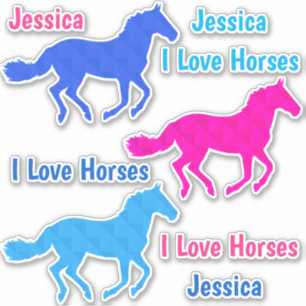 Horse "I Love Horses" Custom Name Vinyl Stickers