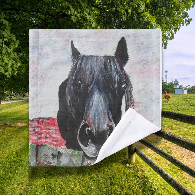 Horse in a field equestrian painting rider  wash cloth (Creator Uploaded)