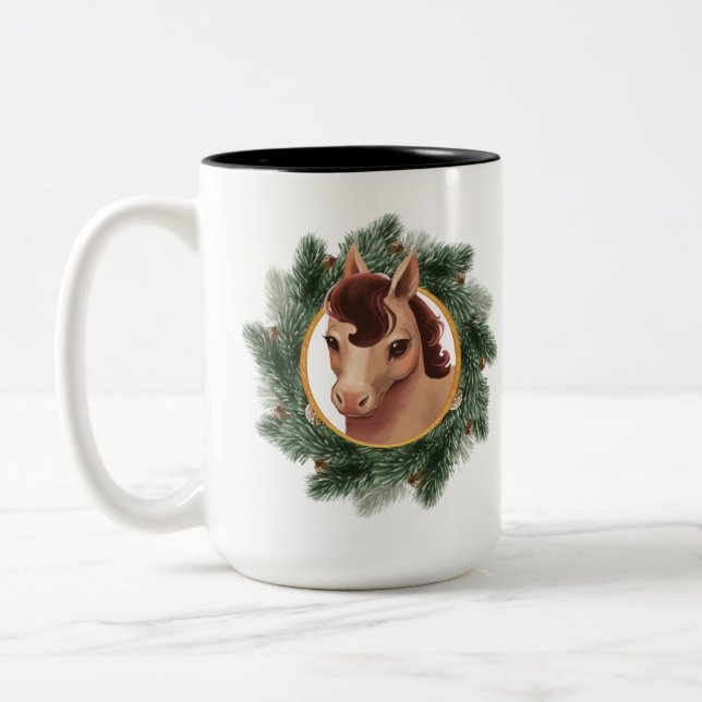 Horse in a Fir Wreath Mug (Left)