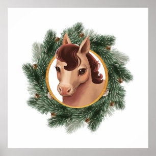 Horse in a Fir Wreath Poster