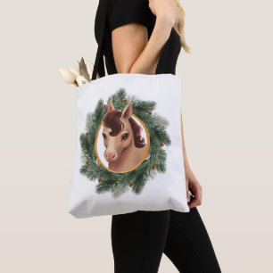 Horse in a Fir Wreath T-Shirt Tote Bag