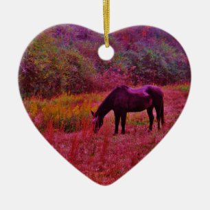 Horse in a Kaleidoscope Coloured Field Ceramic Ornament