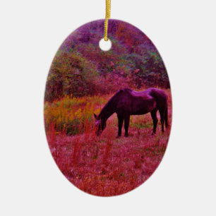 Horse in a Kaleidoscope Coloured Field Ceramic Tree Decoration