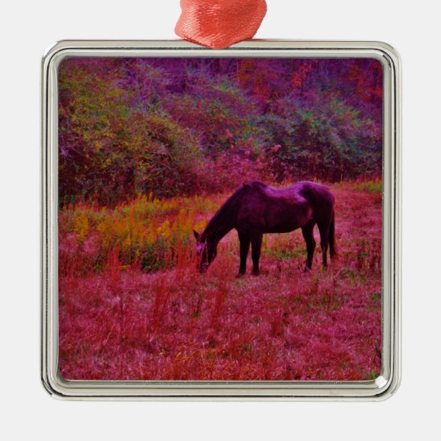 Horse in a Kaleidoscope Coloured Field Metal Tree Decoration (Front)