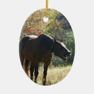 Horse in Autumn Ceramic Ornament