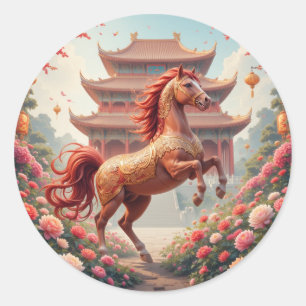 Horse in china year classic round sticker