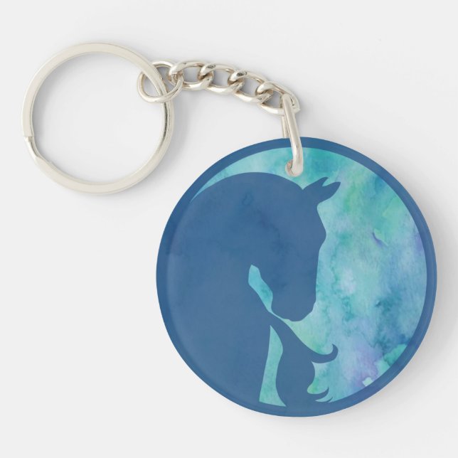 Horse in Circle - Blue Key Ring (Front)