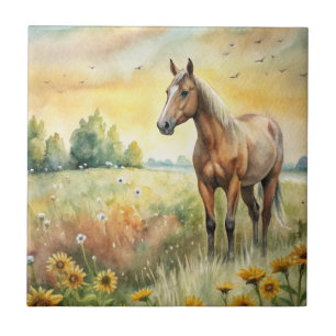 Horse in Field Ceramic Tile