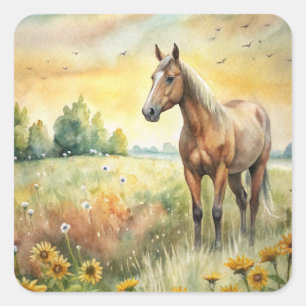 Horse in Field Square Sticker