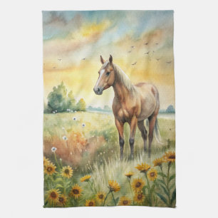 Horse in Field Tea Towel