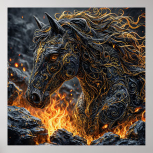 🔥 Horse In Fire Art Gift For Horse Lover 🐎 Poster