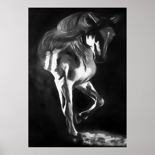 Horse In Grey On Black  Poster (Front)