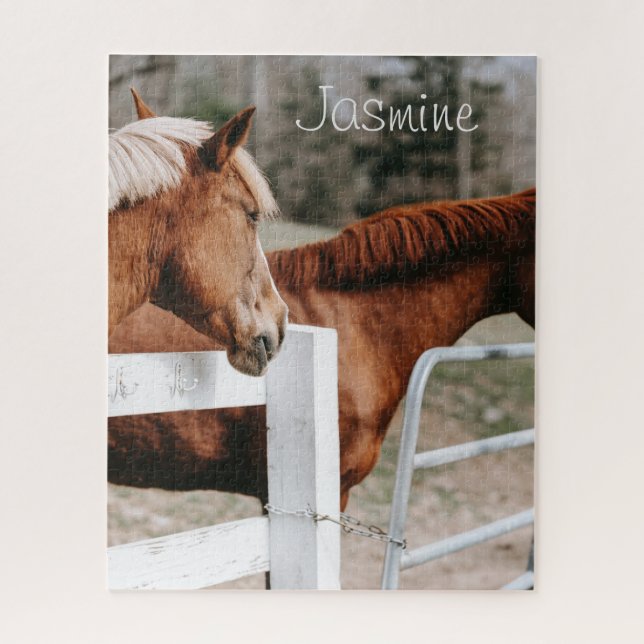 Horse in Paddock and farm horse lover, custom name Jigsaw Puzzle (Vertical)