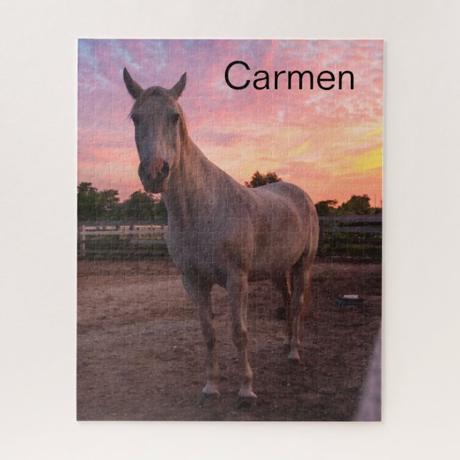 Horse in Paddock and farm horse, personalise name Jigsaw Puzzle (Vertical)