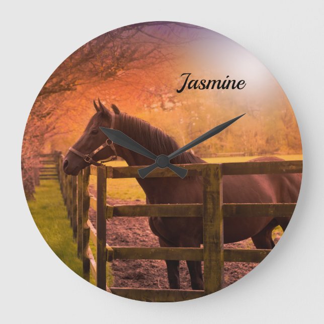 Horse in Paddock Personalized Large Clock (Front)