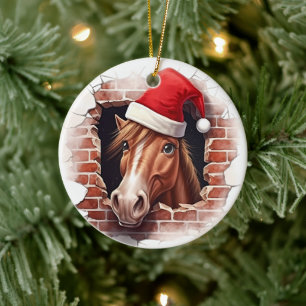 Horse in Santa Hat - 3D Ceramic Ornament