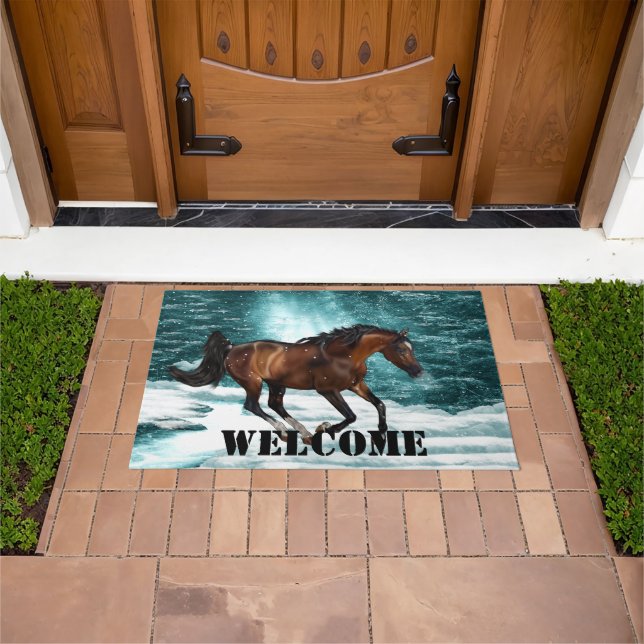 Horse in Snowy Winter Forest  Doormat (Outdoor)