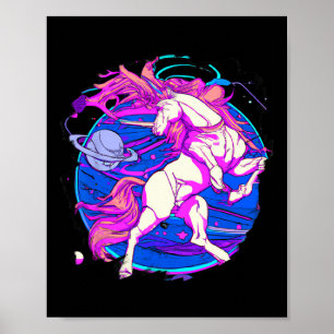 Horse In Space Jumping Galloping Horseback Riding Poster