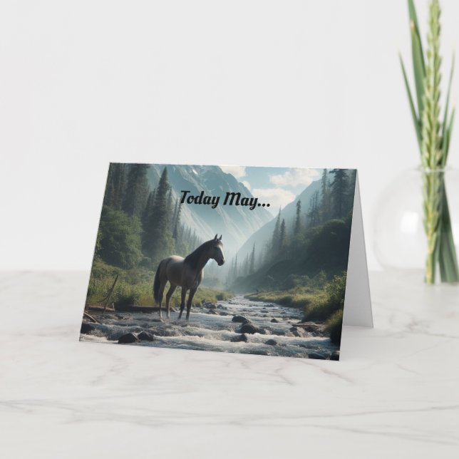 Horse In Stream Birthday Greeting Card (Front)