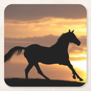 Horse In Sunset Square Paper Coaster