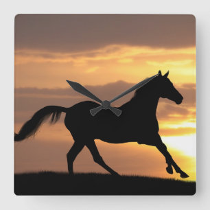 Horse In Sunset Square Wall Clock