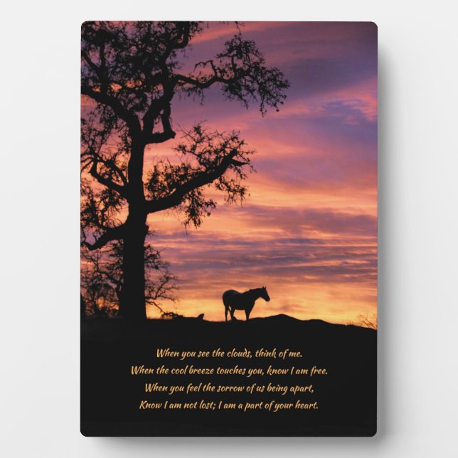 Horse in Sunset with Tree Memorial Plaque (Front)