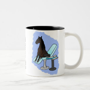 Horse in the dentist chair Two-Tone coffee mug