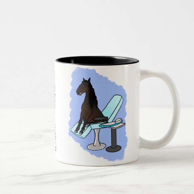 Horse in the dentist chair Two-Tone coffee mug (Right)