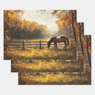 Horse in the Field Golden Hour Decoupage Wrapping Paper Sheet